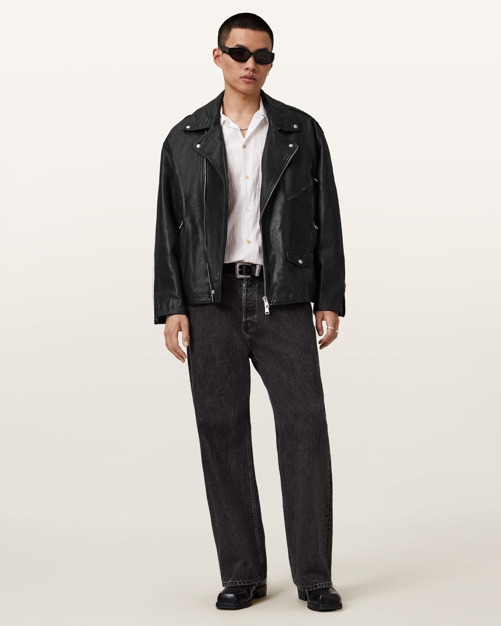 Black Color Bradford Biker Leather Jacket from AllSaints