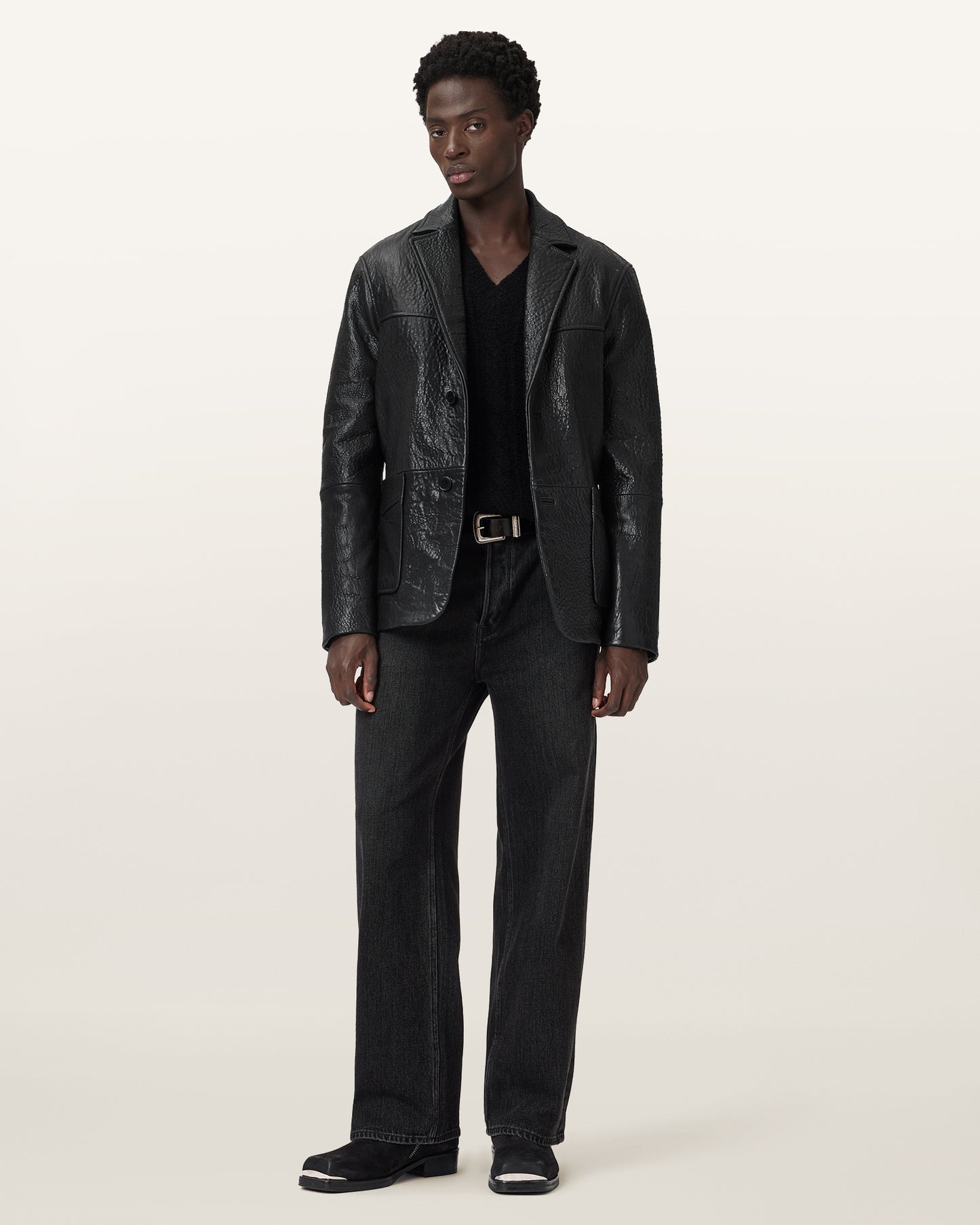 Black Color Shadwell Leather Blazer from AllSaints