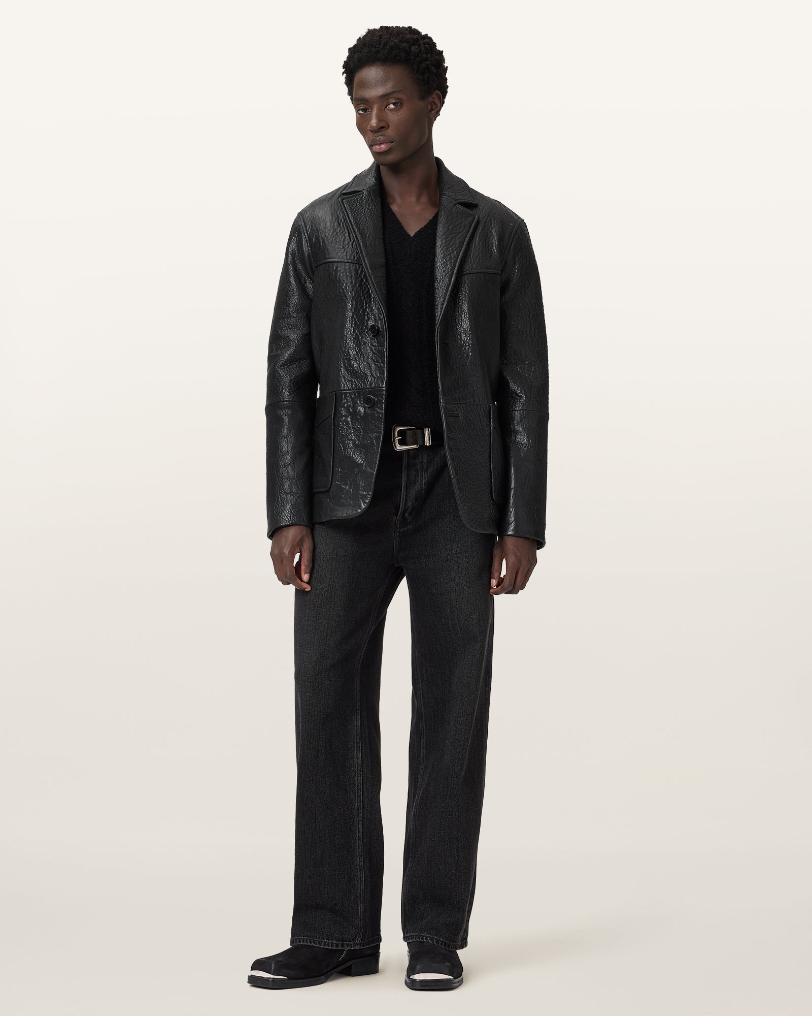 Black Color Shadwell Leather Blazer from AllSaints