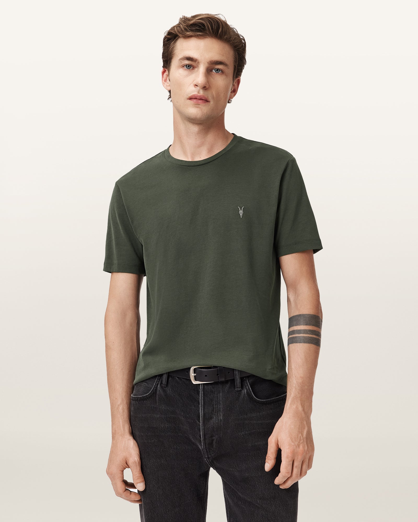 DUFFEL GREEN Color Brace SS Crew from AllSaints