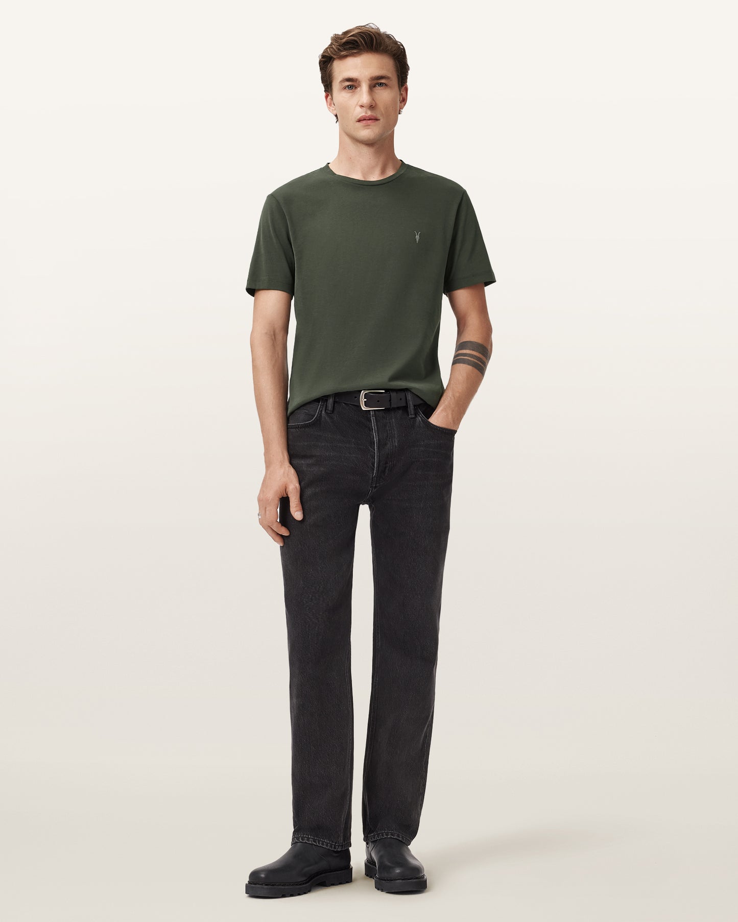 DUFFEL GREEN Color Brace SS Crew from AllSaints