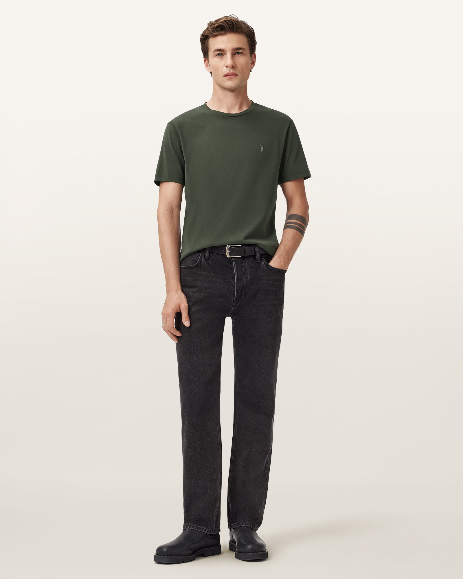 DUFFEL GREEN Color Brace SS Crew from AllSaints