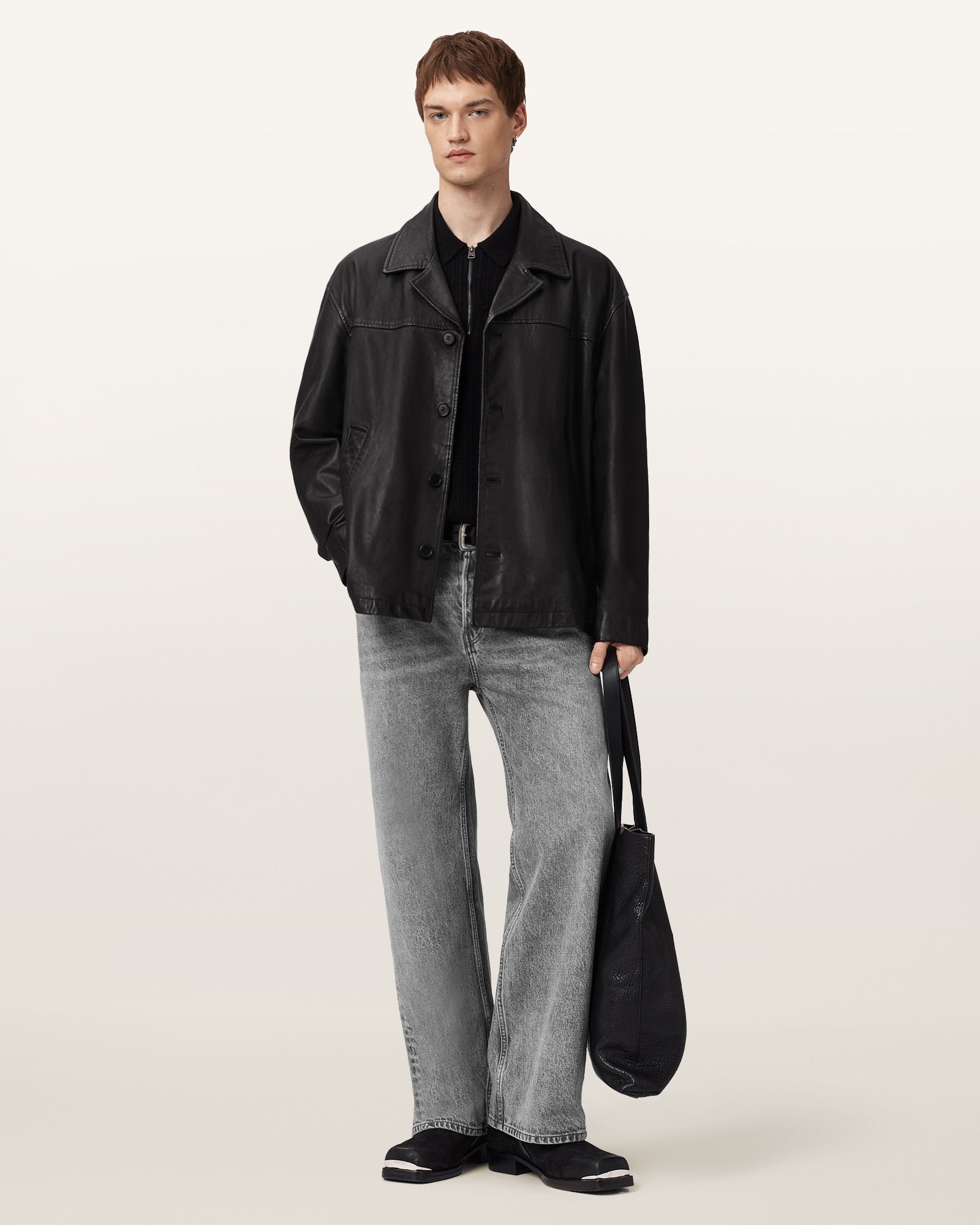 Black Color Bradwell Leather Coat from AllSaints