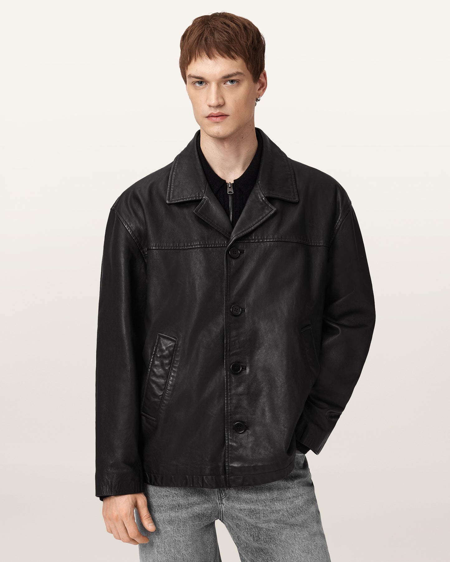 Black Color Bradwell Leather Coat from AllSaints