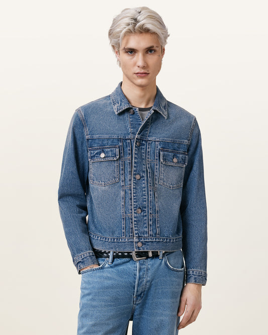 WASHED INDIGO BLUE Color Exile Denim Jacket from AllSaints