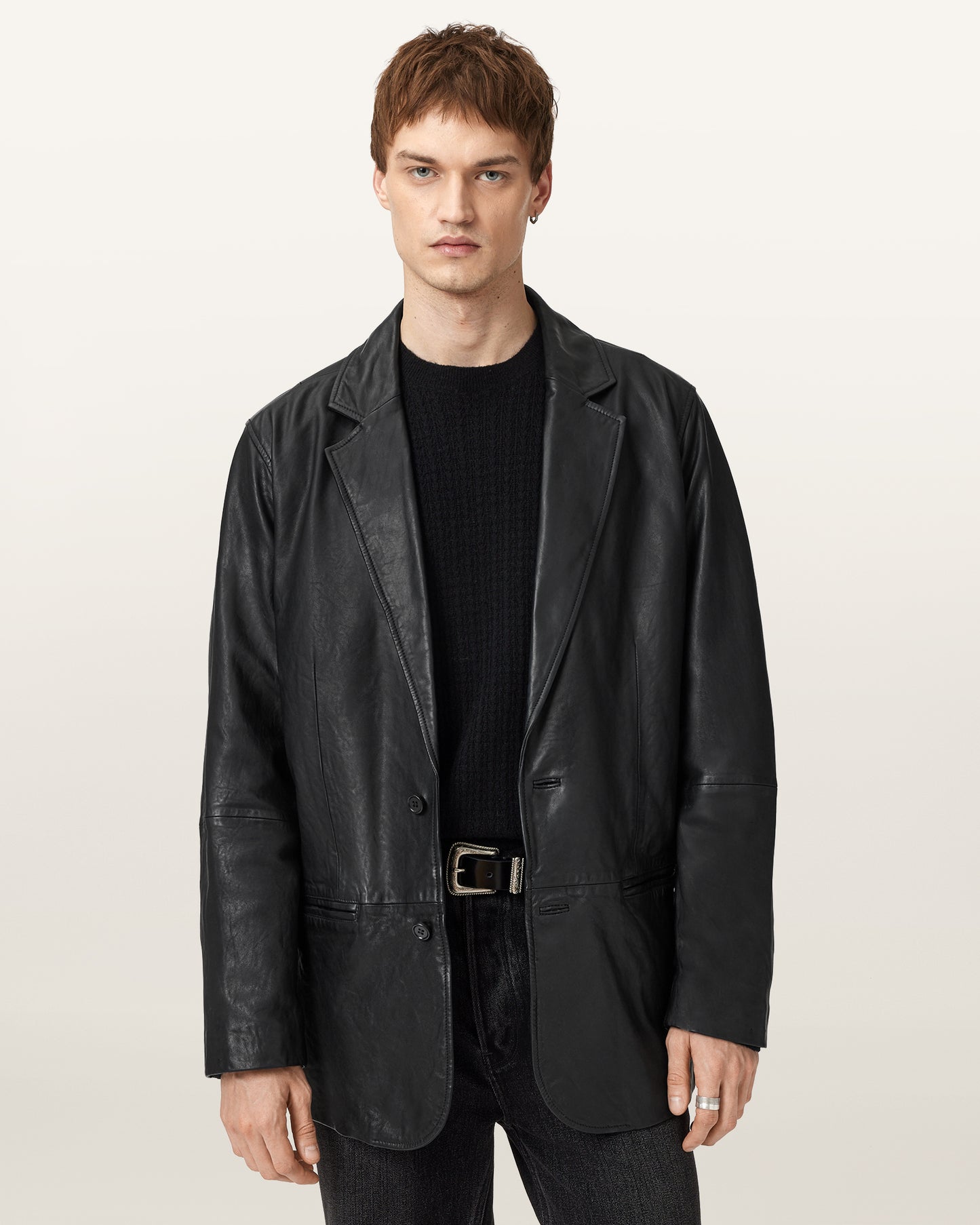 Black Color Ashvale Leather Blazer from AllSaints