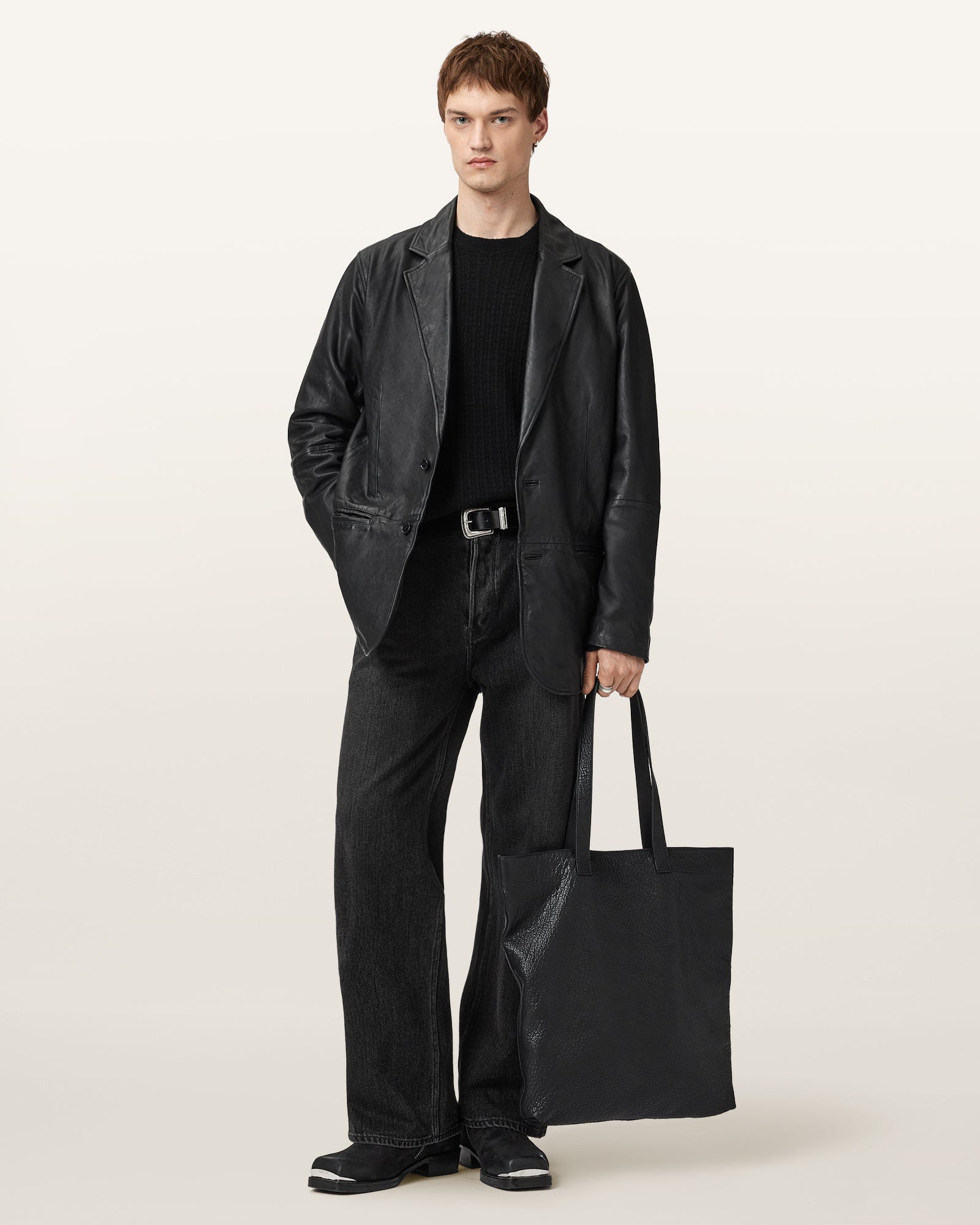 Black Color Ashvale Leather Blazer from AllSaints