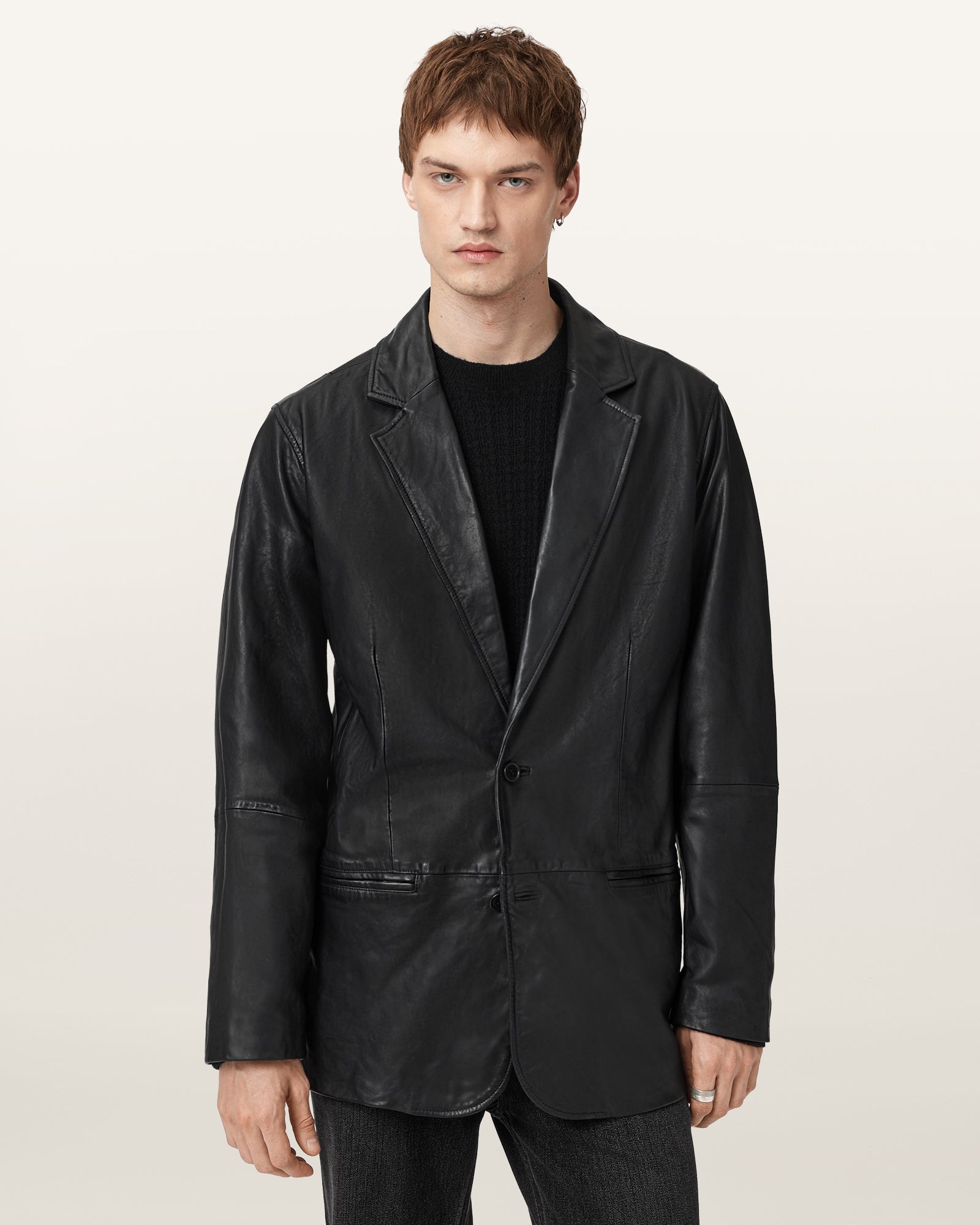 Black Color Ashvale Leather Blazer from AllSaints