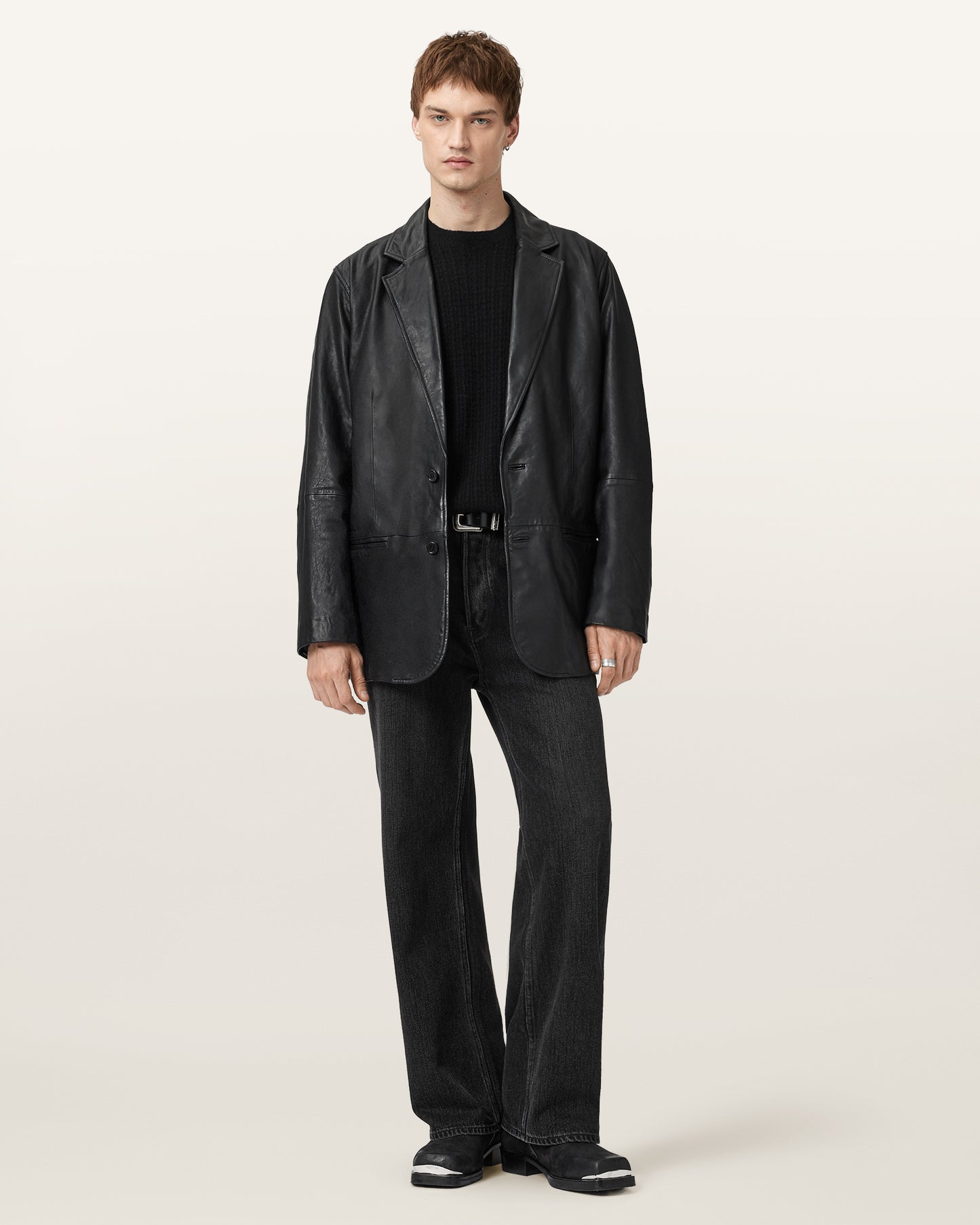 Black Color Ashvale Leather Blazer from AllSaints