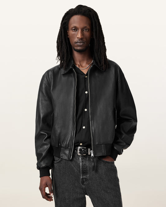 Black Color Marco Oversized Bomber Leather Jacket from AllSaints