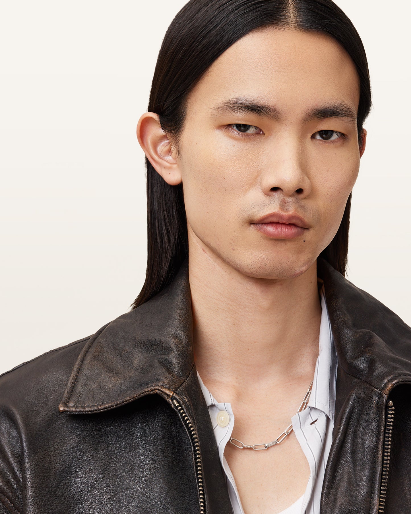 Vintage Black Color Marco Oversized Bomber Halton Leather Jacket from AllSaints