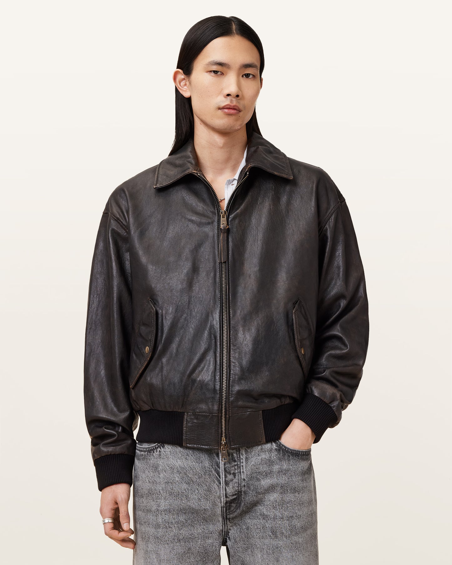 Marco Oversized Bomber Halton Leather Jacket