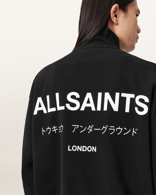 Jet Black Color Underground Half Zip Sweatshirt from AllSaints