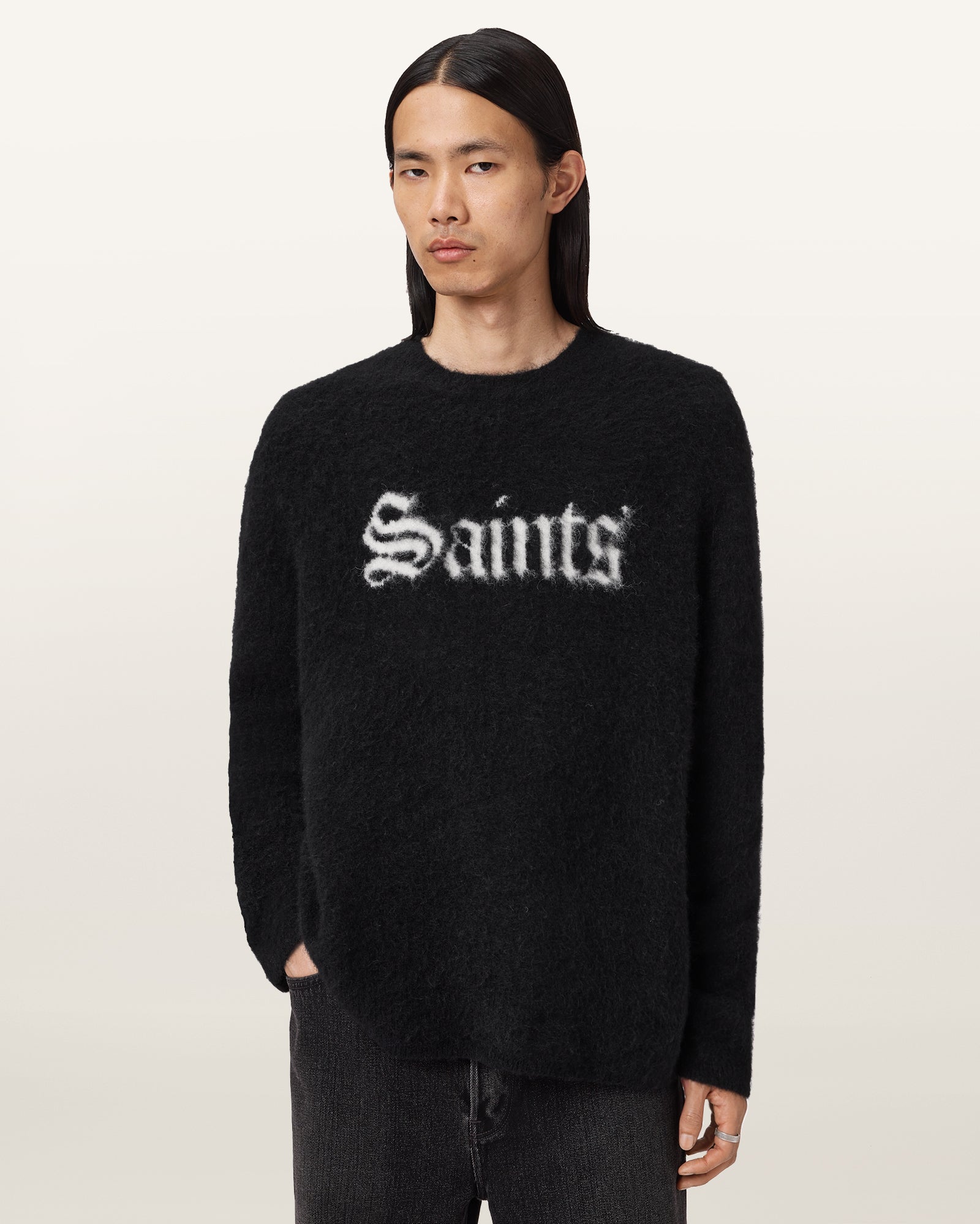 BLACK/CHALK WHITE Color Saints Crew Knitwear from AllSaints