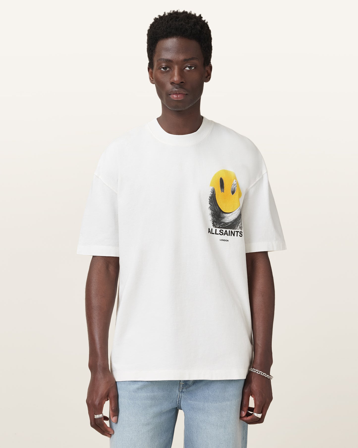 Chalk White Color Party Wave SS Crew from AllSaints