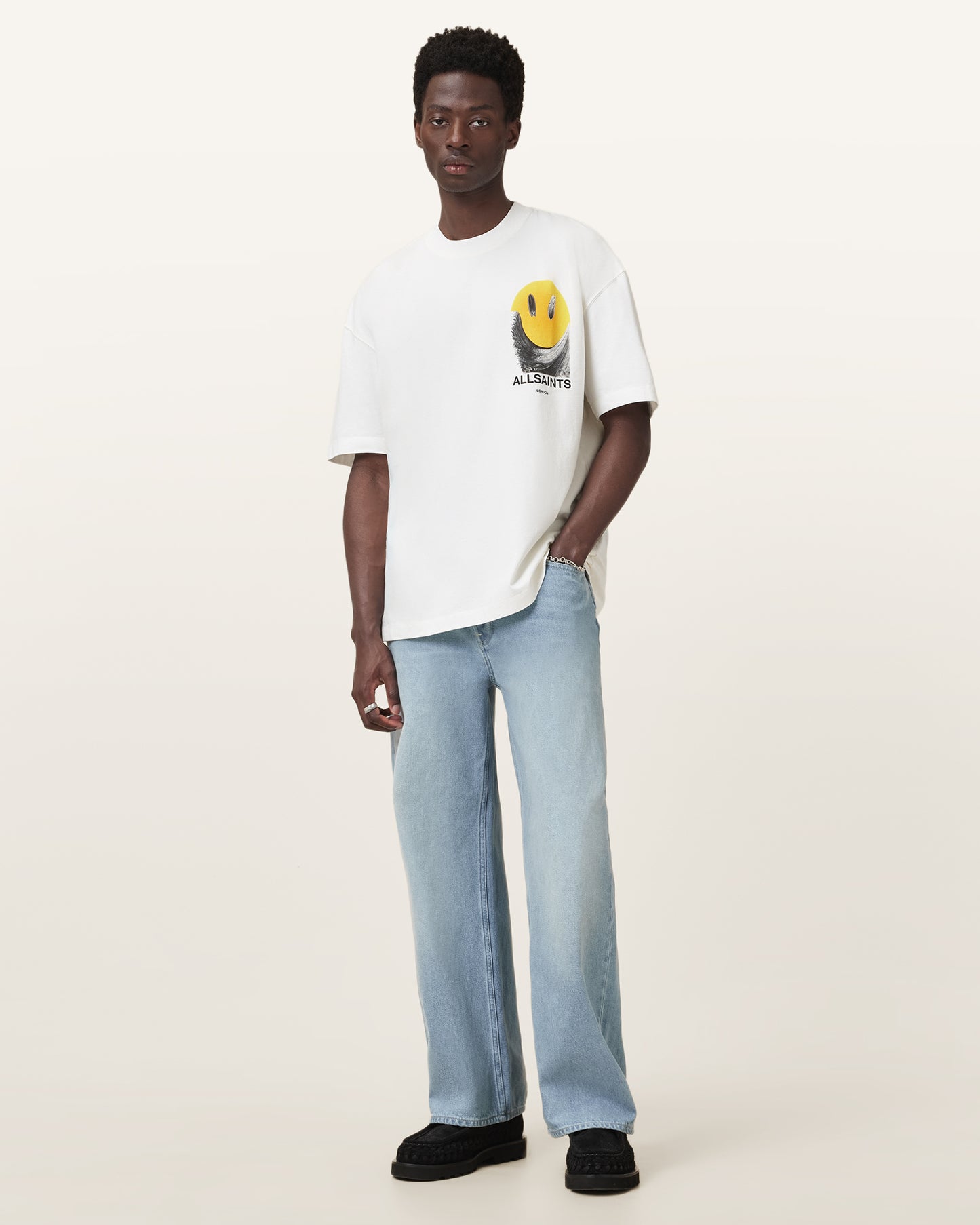 Chalk White Color Party Wave SS Crew from AllSaints