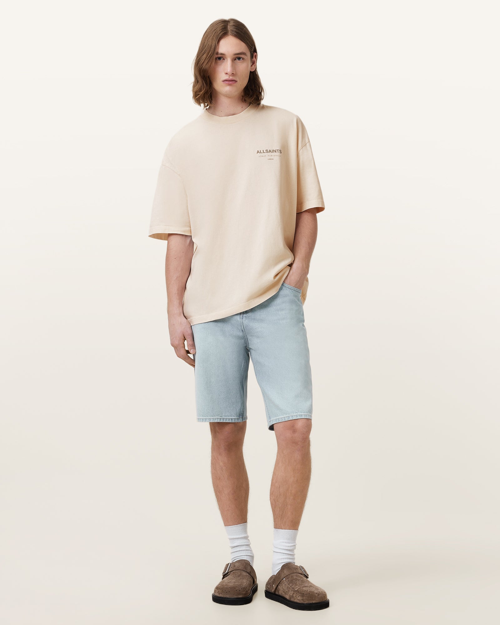 SANDY WHITE Color Underground SS Crew from AllSaints