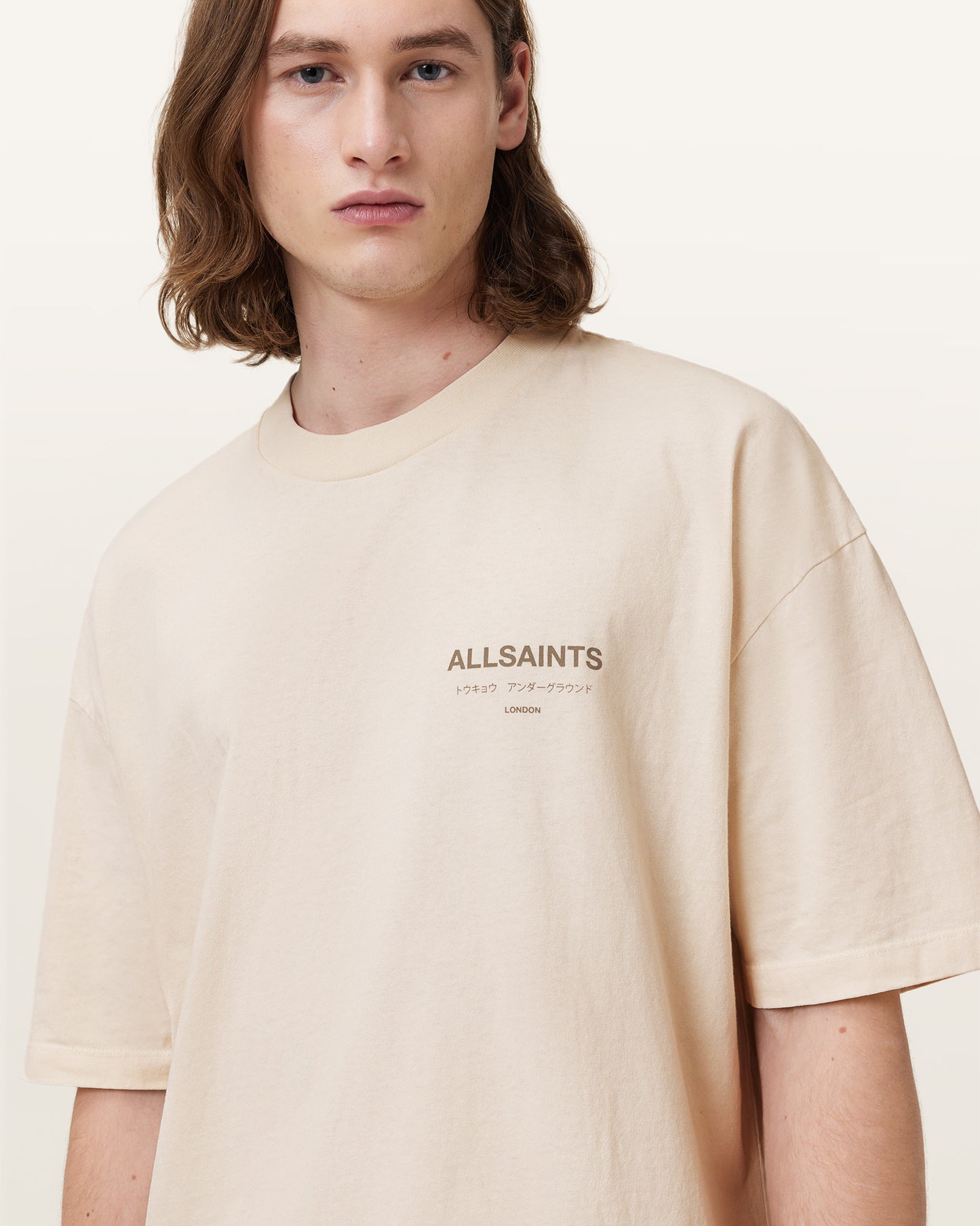 SANDY WHITE Color Underground SS Crew from AllSaints