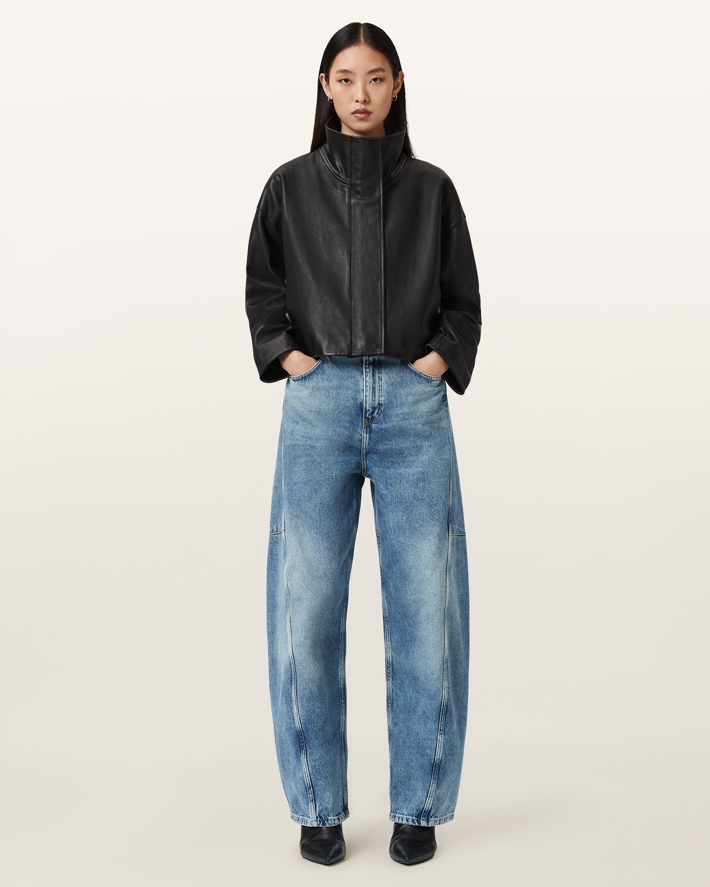 Mid Indigo Color Carter Barrel Jean from AllSaints