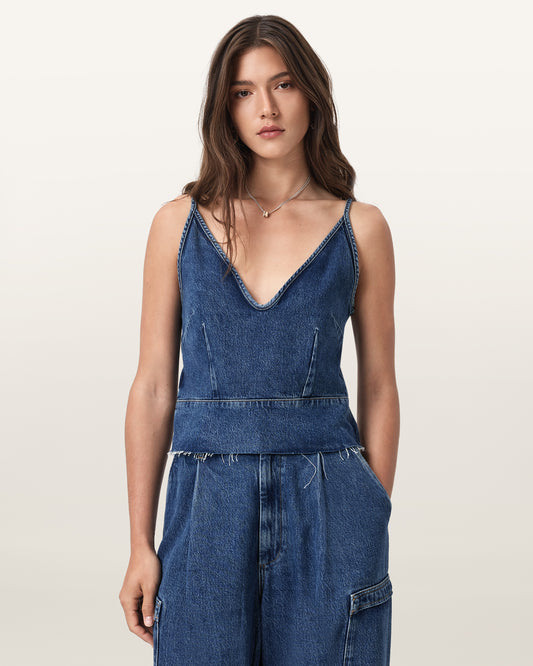 Mid Indigo Color Lilah Denim Top from AllSaints