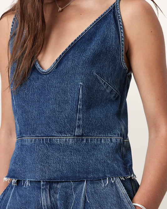Mid Indigo Color Lilah Denim Top from AllSaints