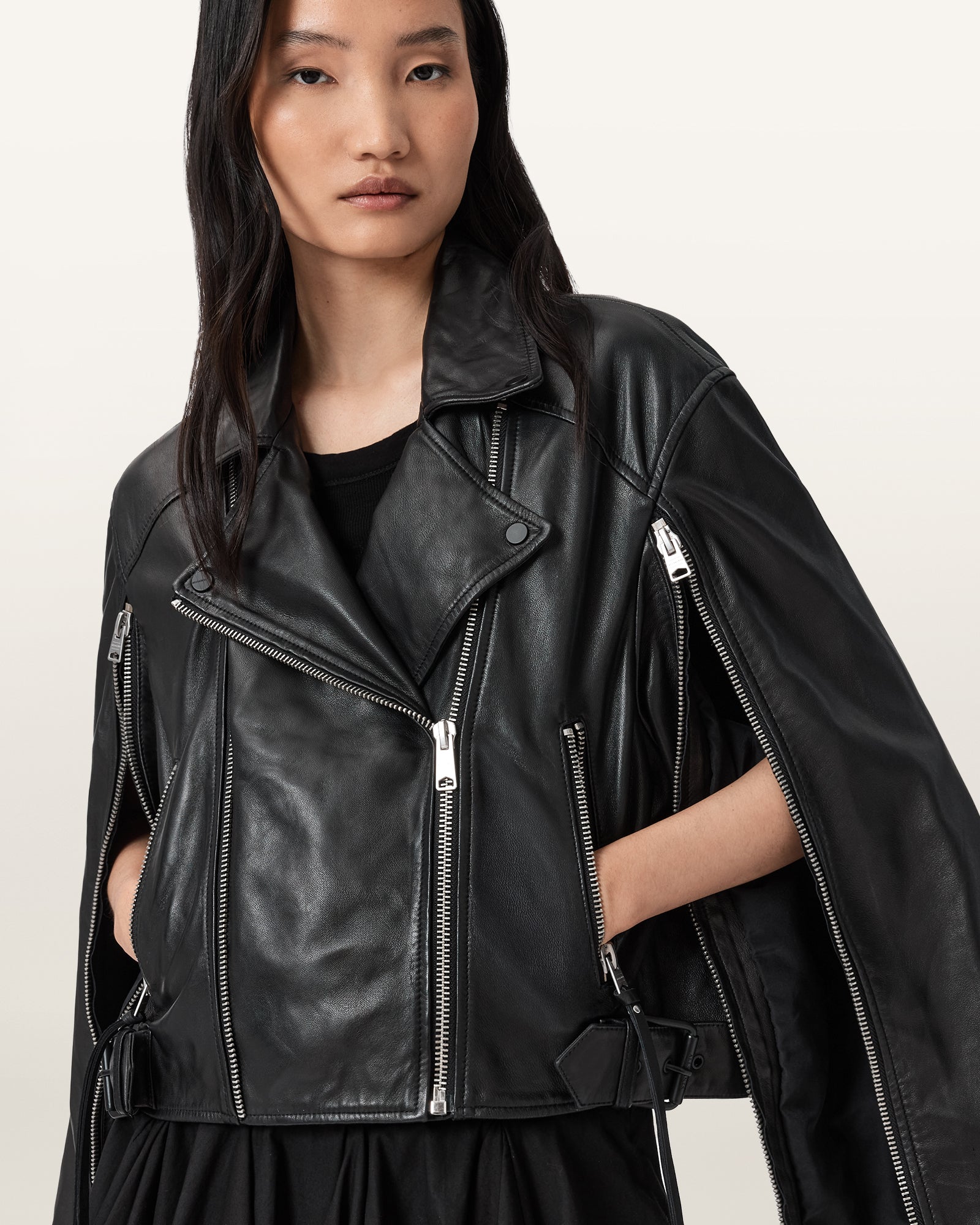 Black Color Masone Leather Biker Jacket from AllSaints