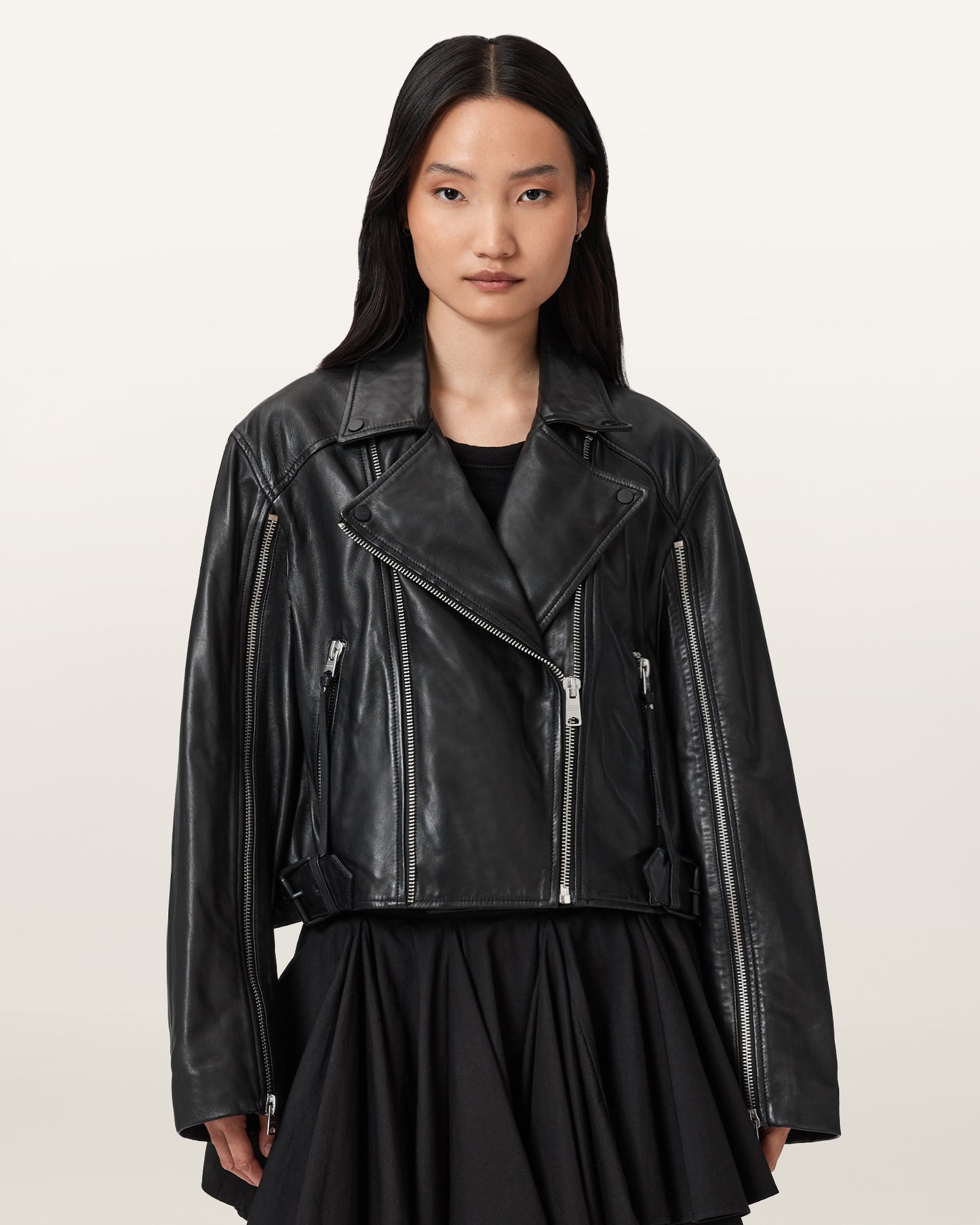 Black Color Masone Leather Biker Jacket from AllSaints