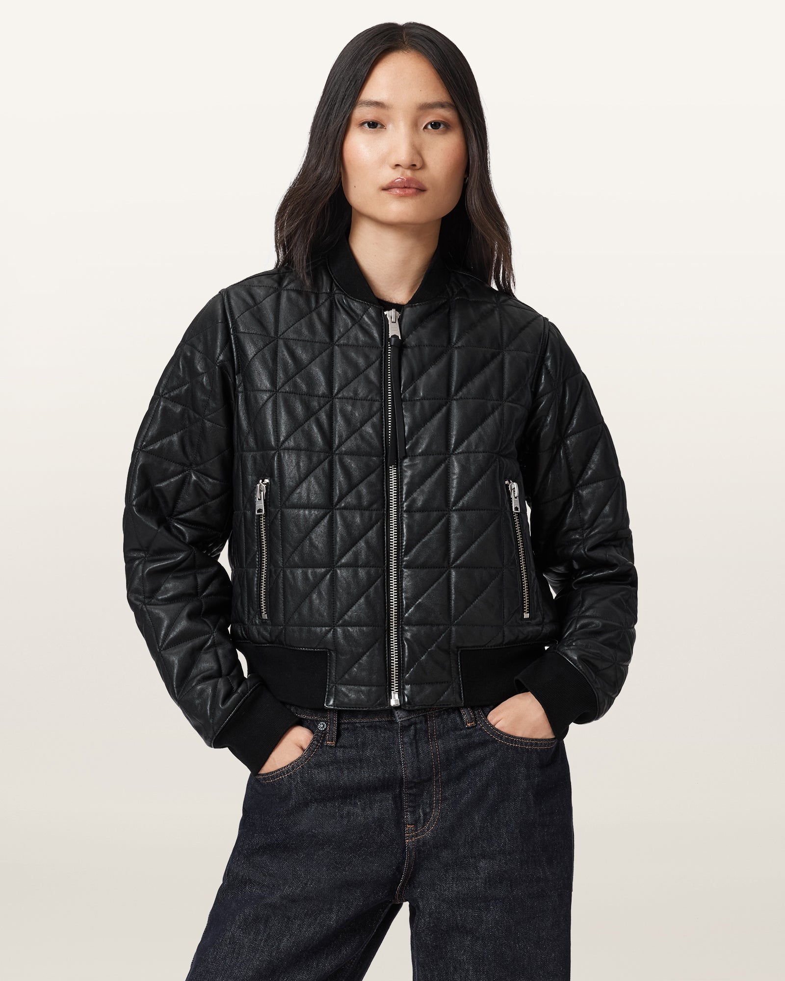Black Color Carly Quilt Leather Bomber from AllSaints