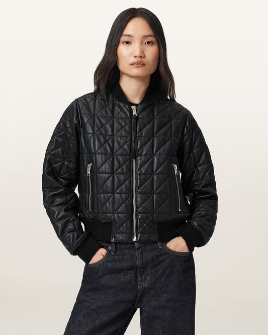 Black Color Carly Quilt Leather Bomber from AllSaints