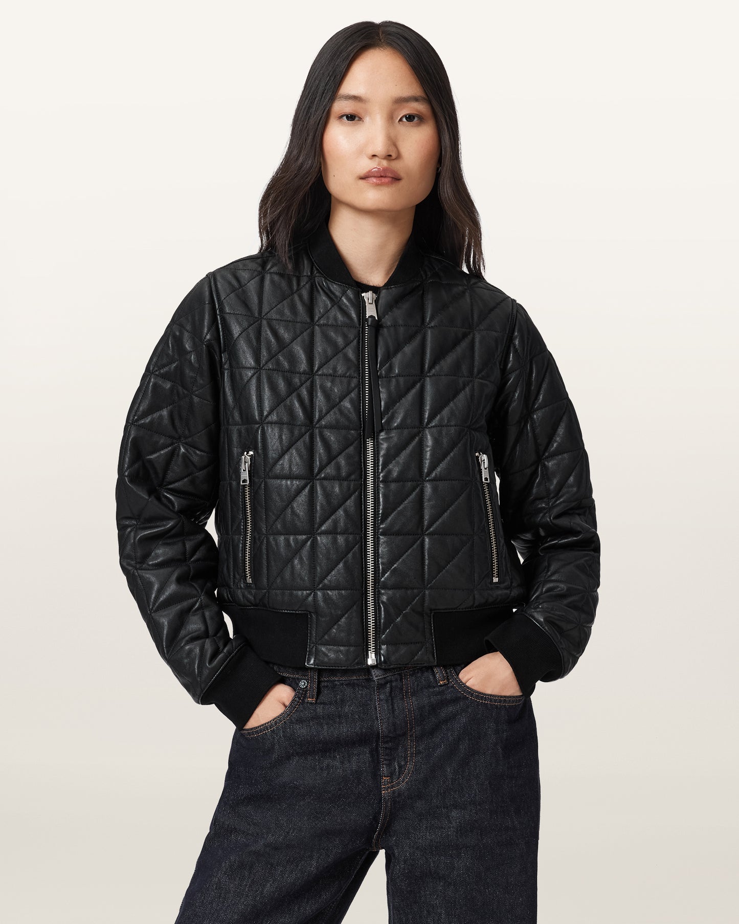 Black Color Carly Quilt Leather Bomber from AllSaints