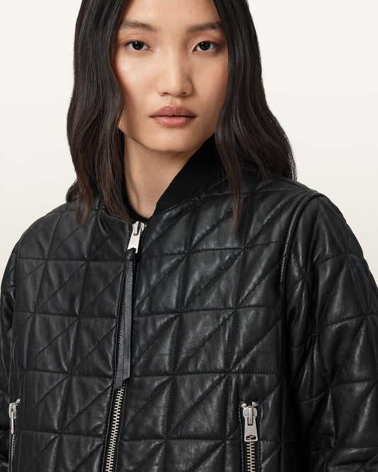Black Color Carly Quilt Leather Bomber from AllSaints