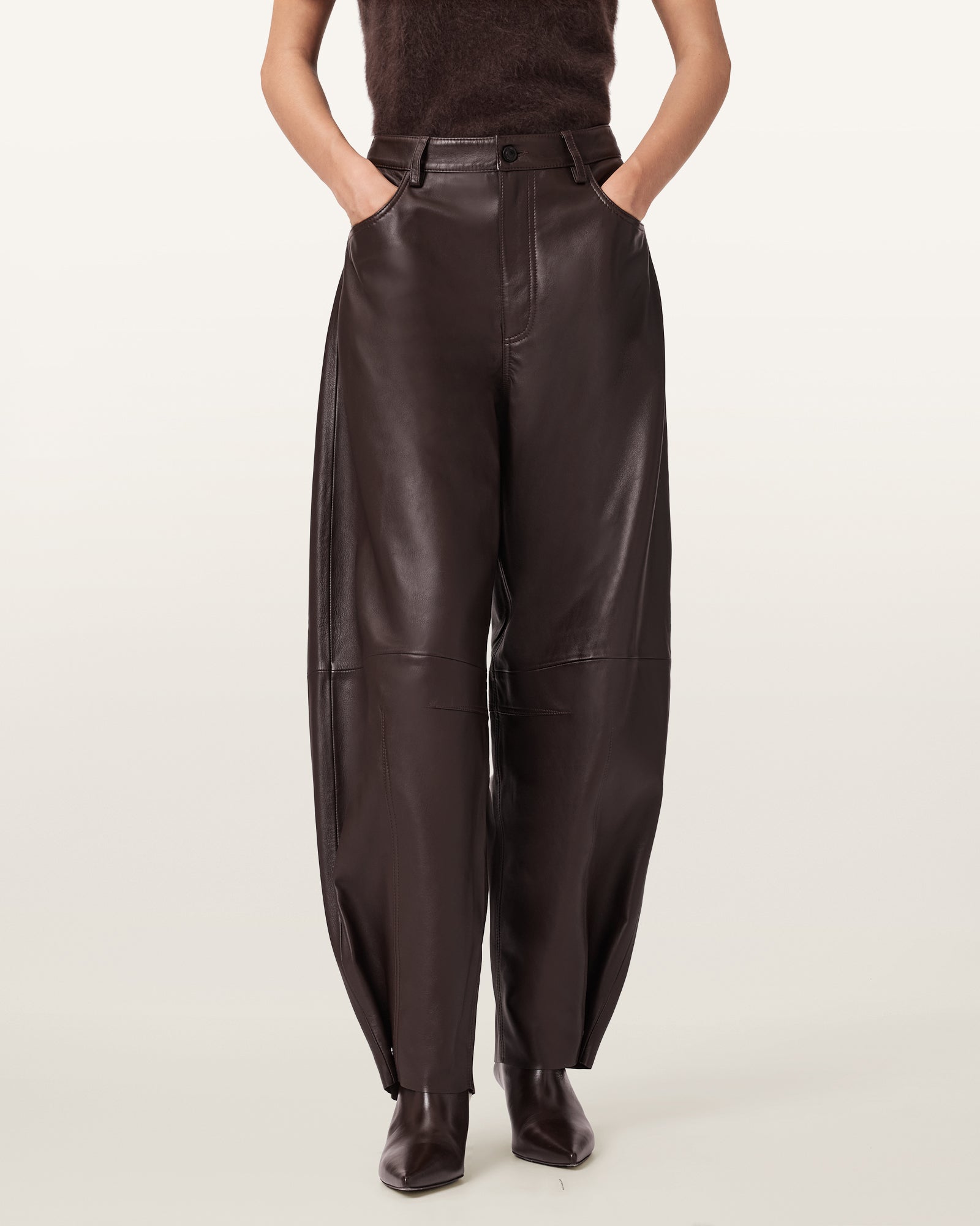 Bitter Brown Color Jett Leather Trouser from AllSaints