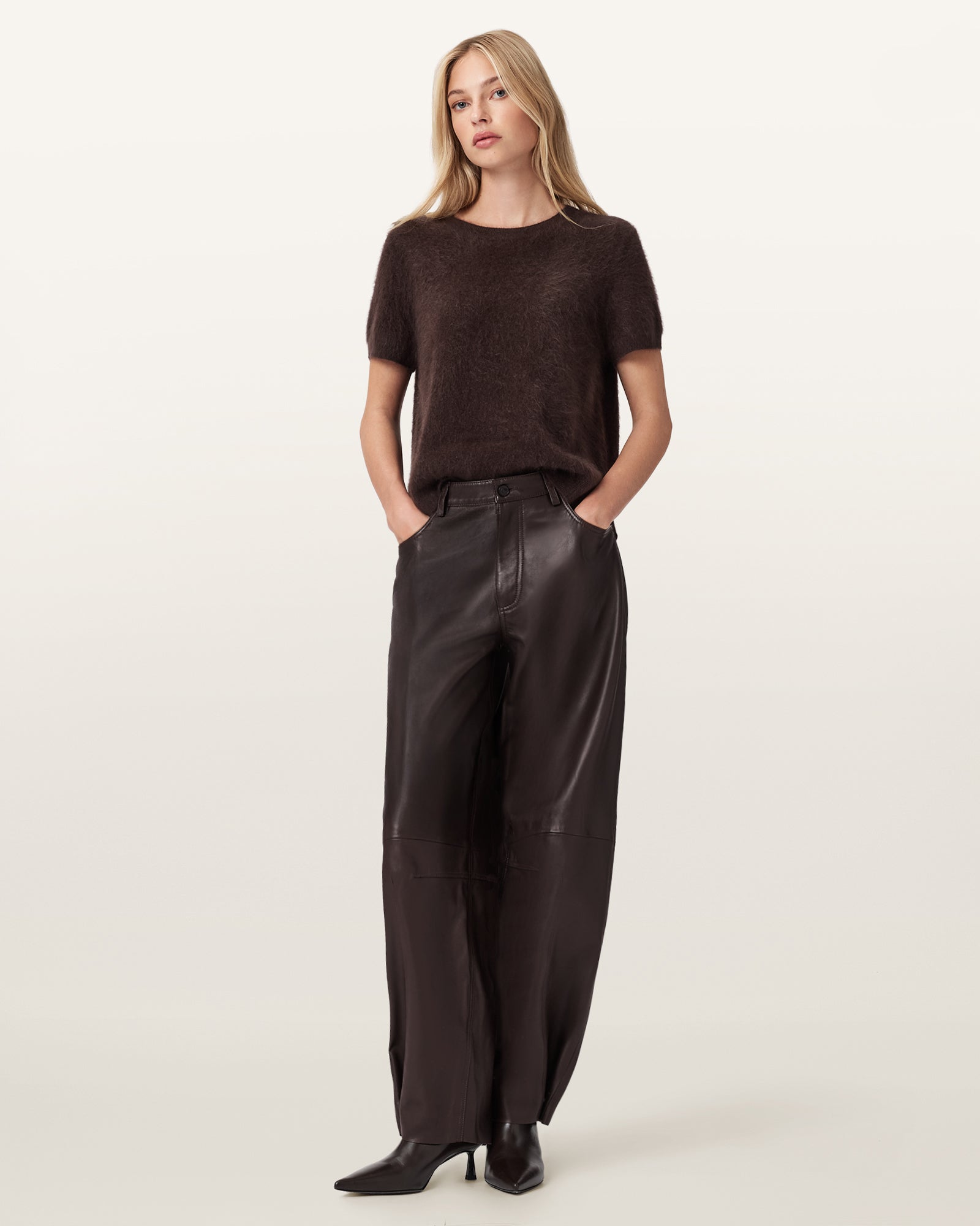 Bitter Brown Color Jett Leather Trouser from AllSaints