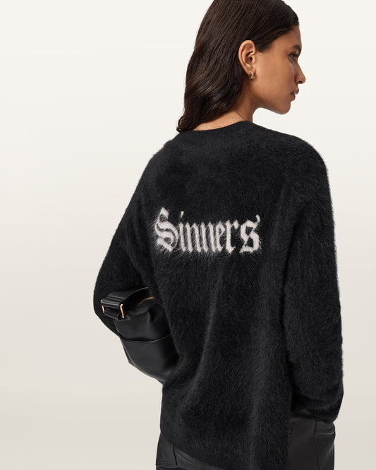 BLACK/CHALK WHITE Color Saints Cashmere Crew Knit from AllSaints