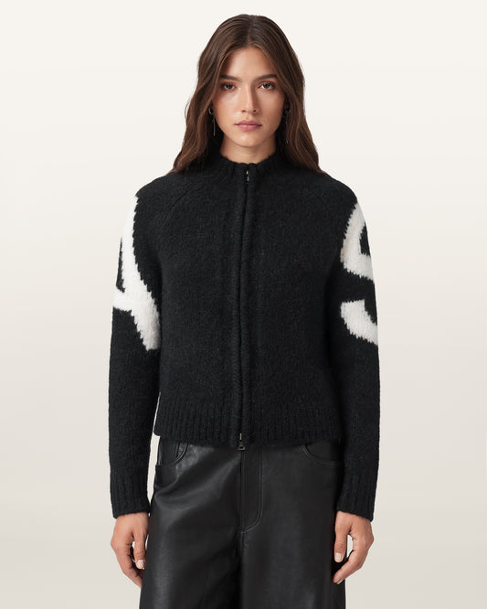 BLACK/CHALK WHITE Color Sylvie Cardigan from AllSaints