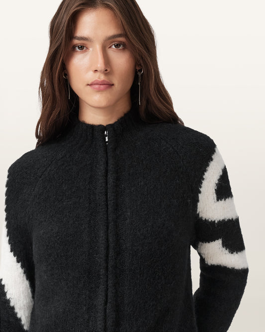 BLACK/CHALK WHITE Color Sylvie Cardigan from AllSaints