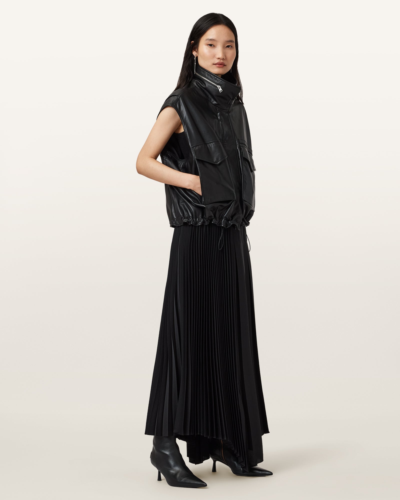 Black Color Clay Gilet Leather Jacket from AllSaints