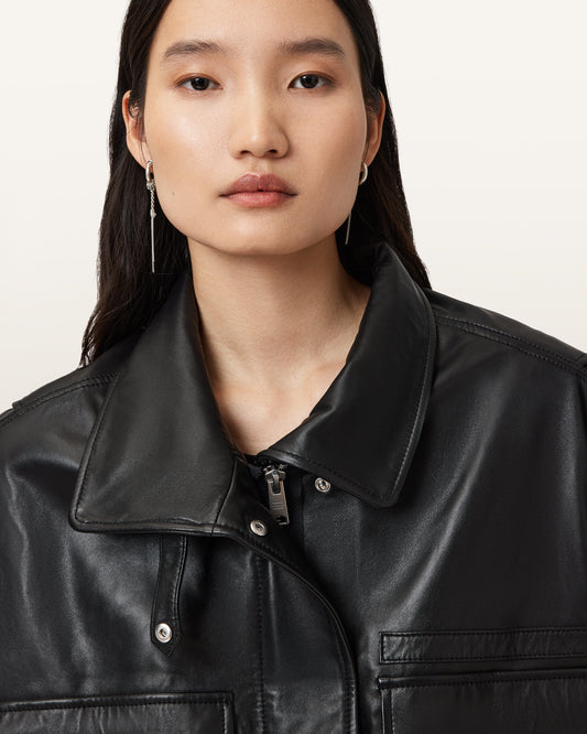 Black Color Clay Gilet Leather Jacket from AllSaints