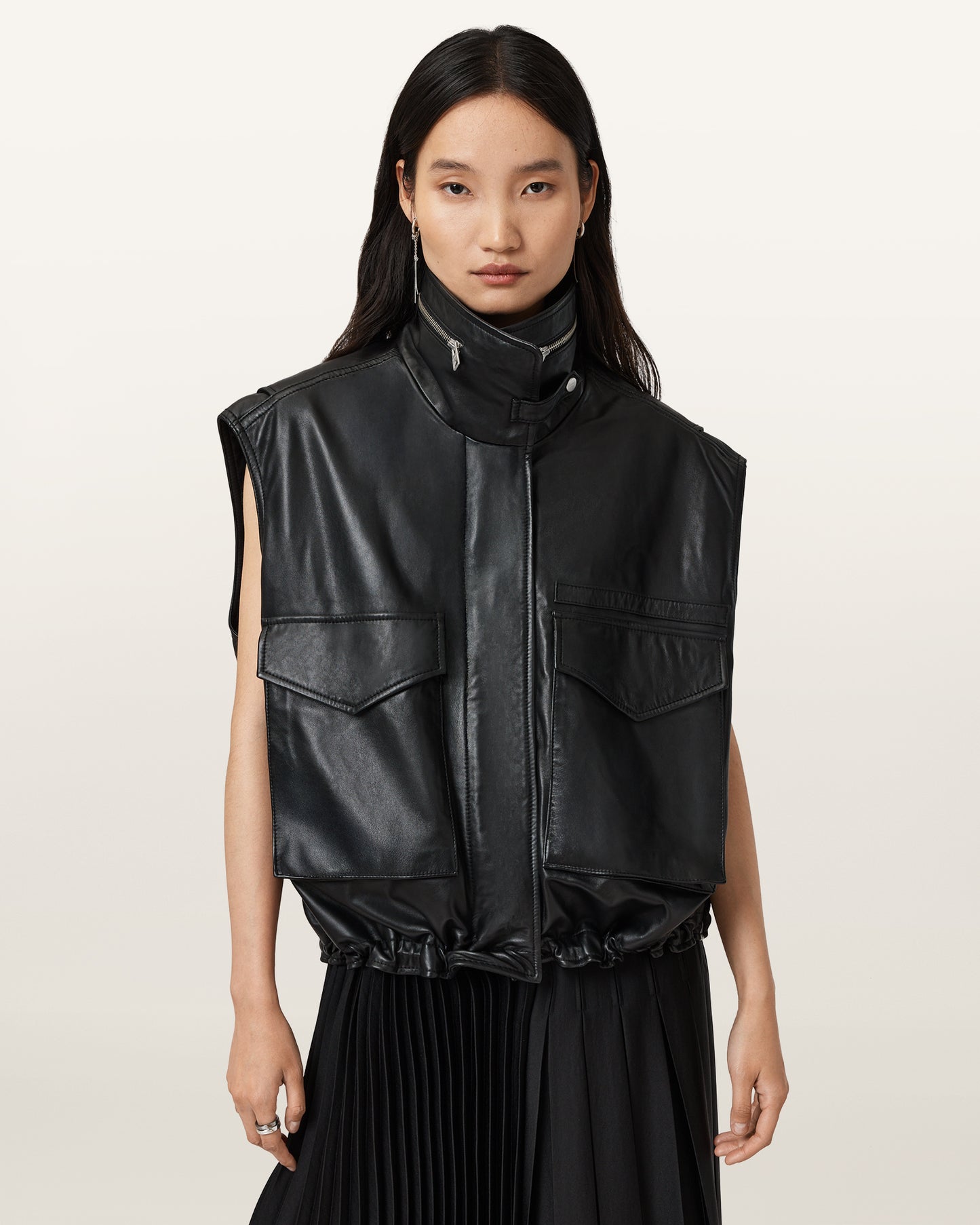 Black Color Clay Gilet Leather Jacket from AllSaints
