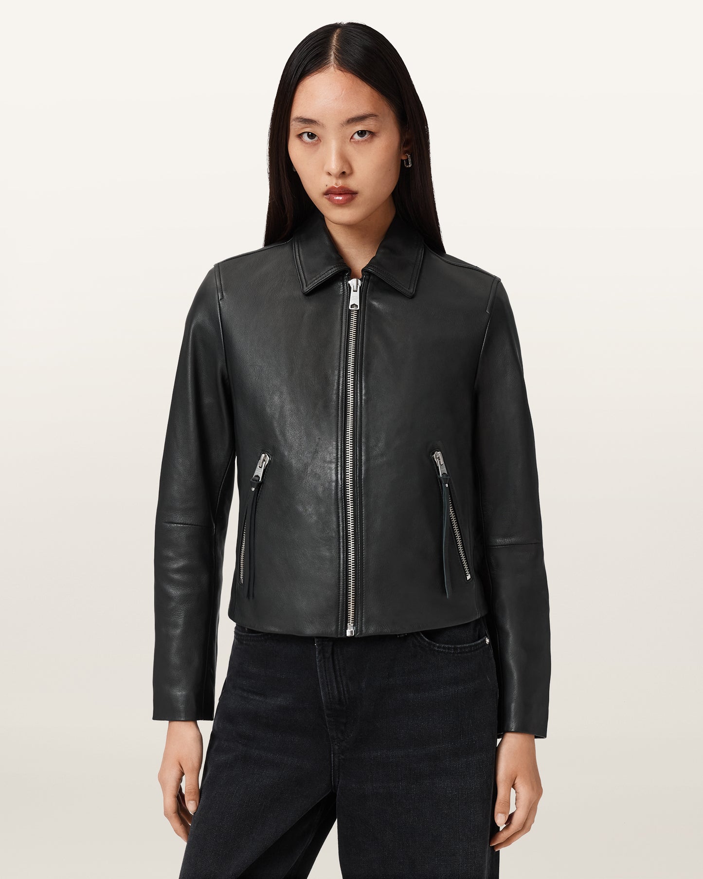 Black Color Danbury Biker Leather Jacket from AllSaints