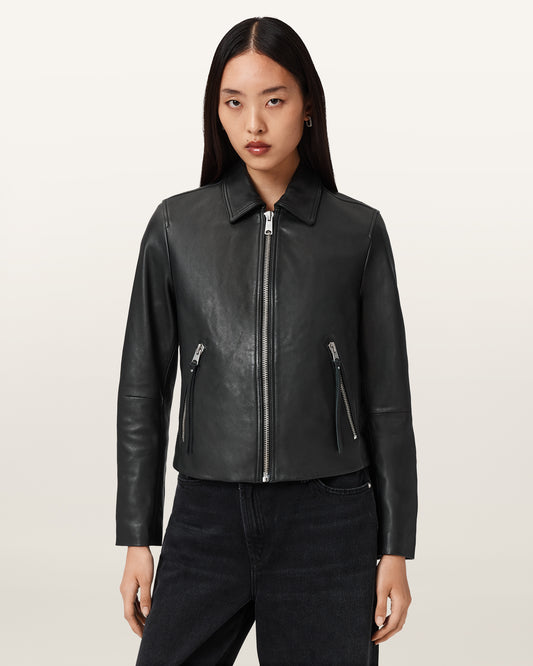 Black Color Danbury Biker Leather Jacket from AllSaints