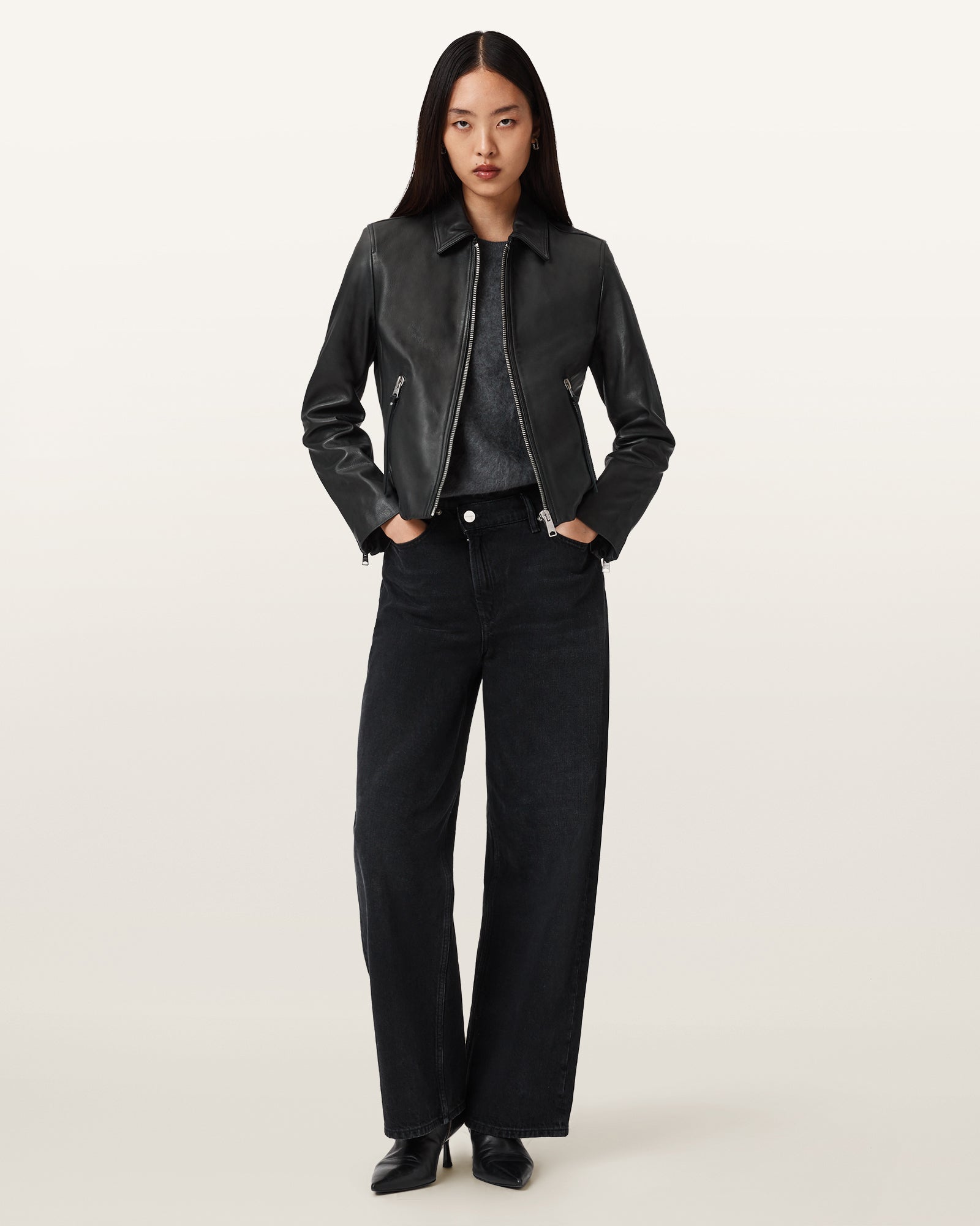 Black Color Danbury Biker Leather Jacket from AllSaints