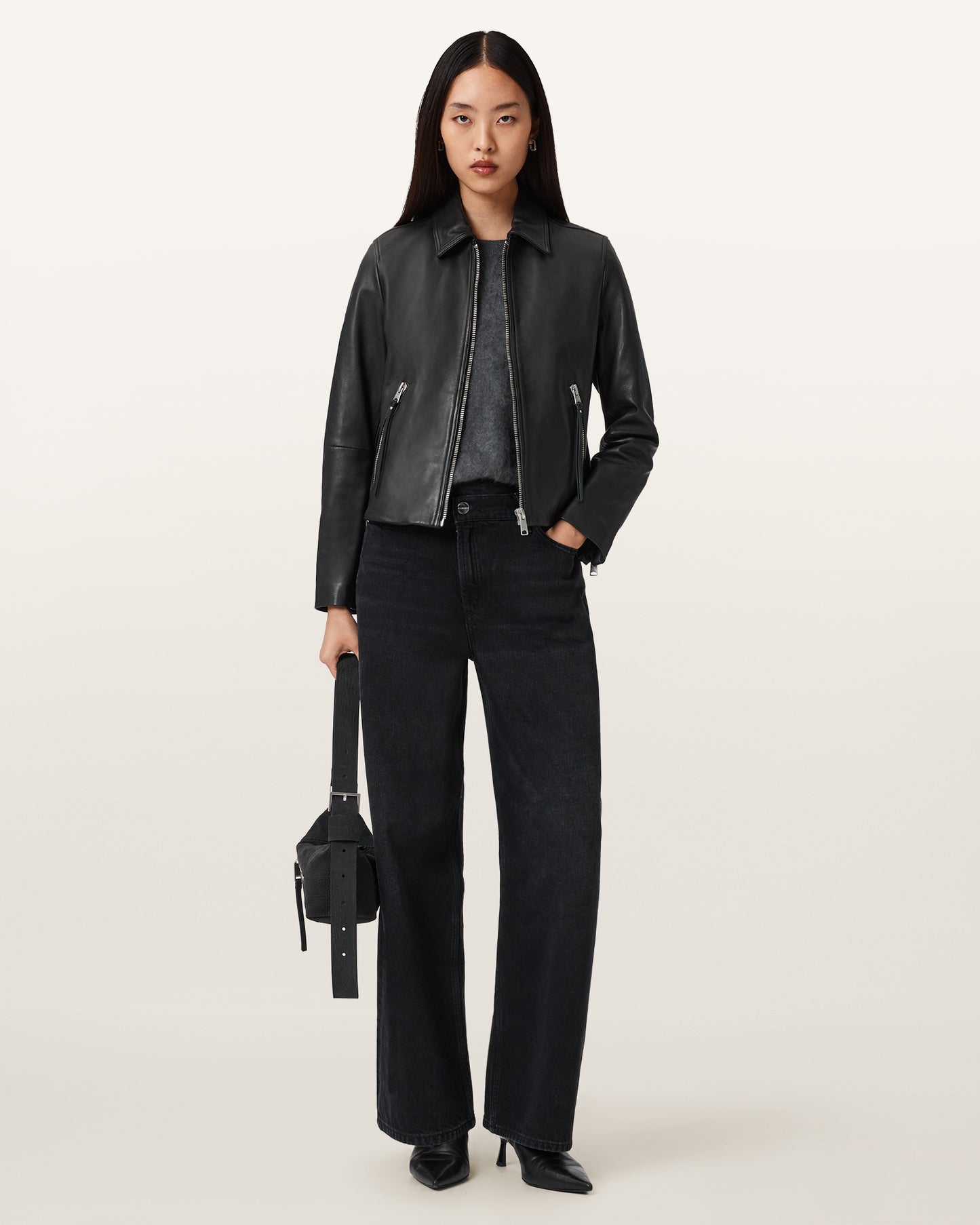 Black Color Danbury Biker Leather Jacket from AllSaints