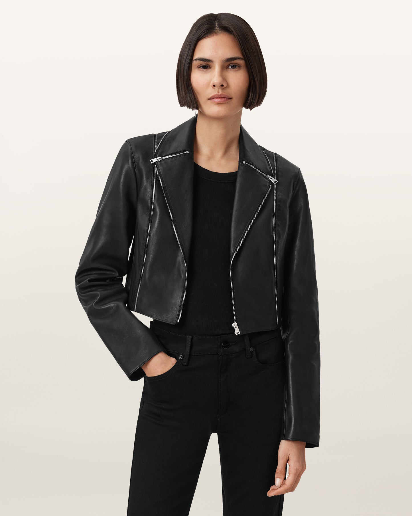 Black Color Landers Biker Leather Jacket from AllSaints