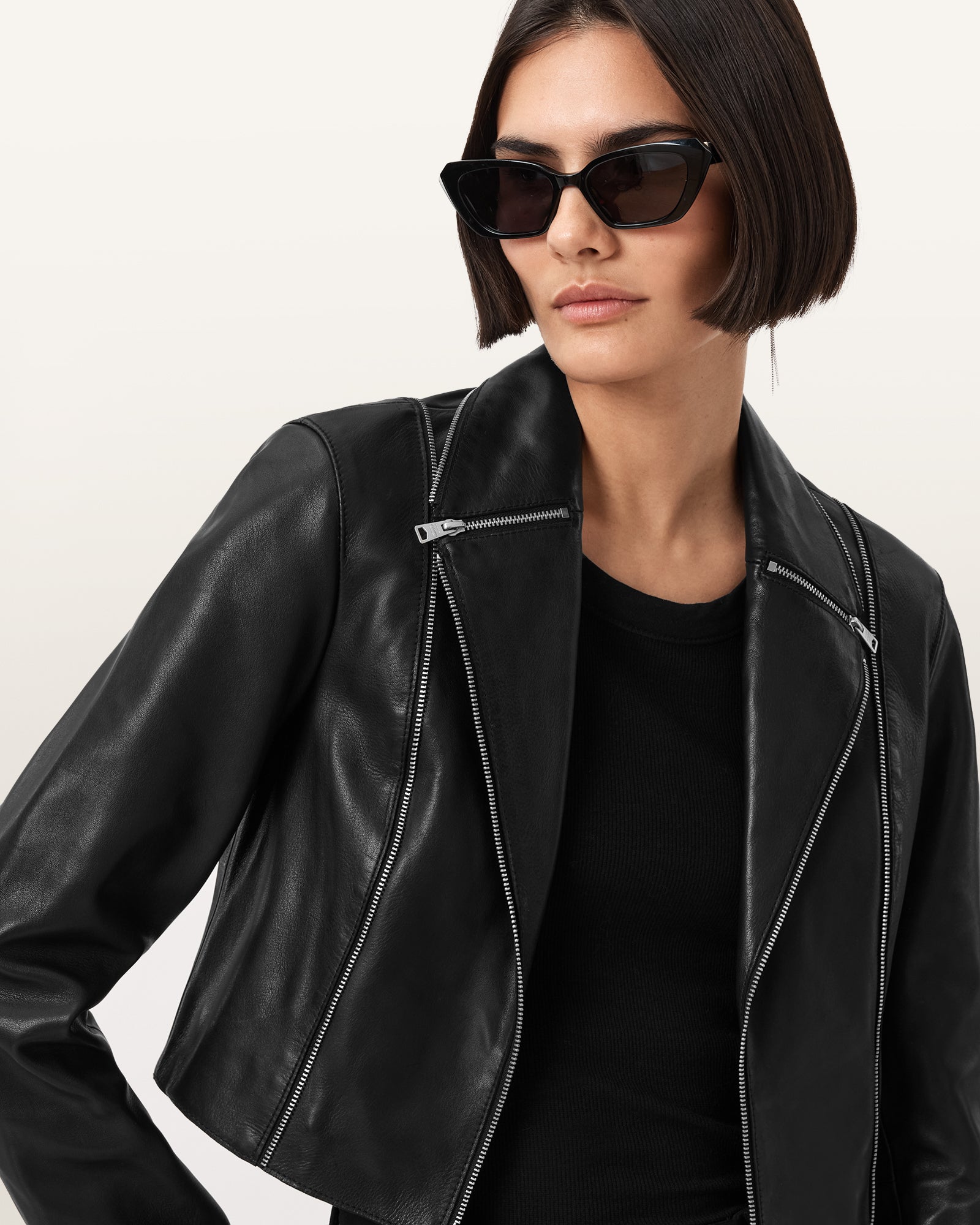 Black Color Landers Biker Leather Jacket from AllSaints