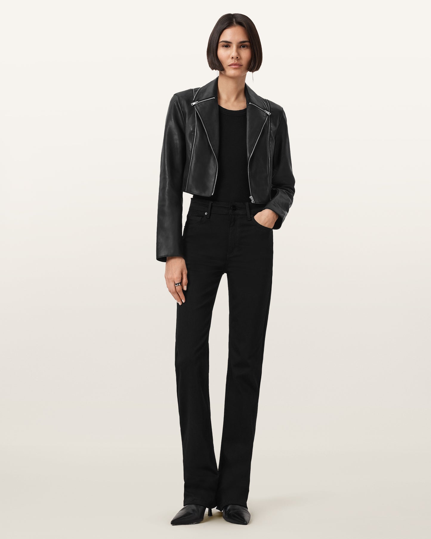 Black Color Landers Biker Leather Jacket from AllSaints