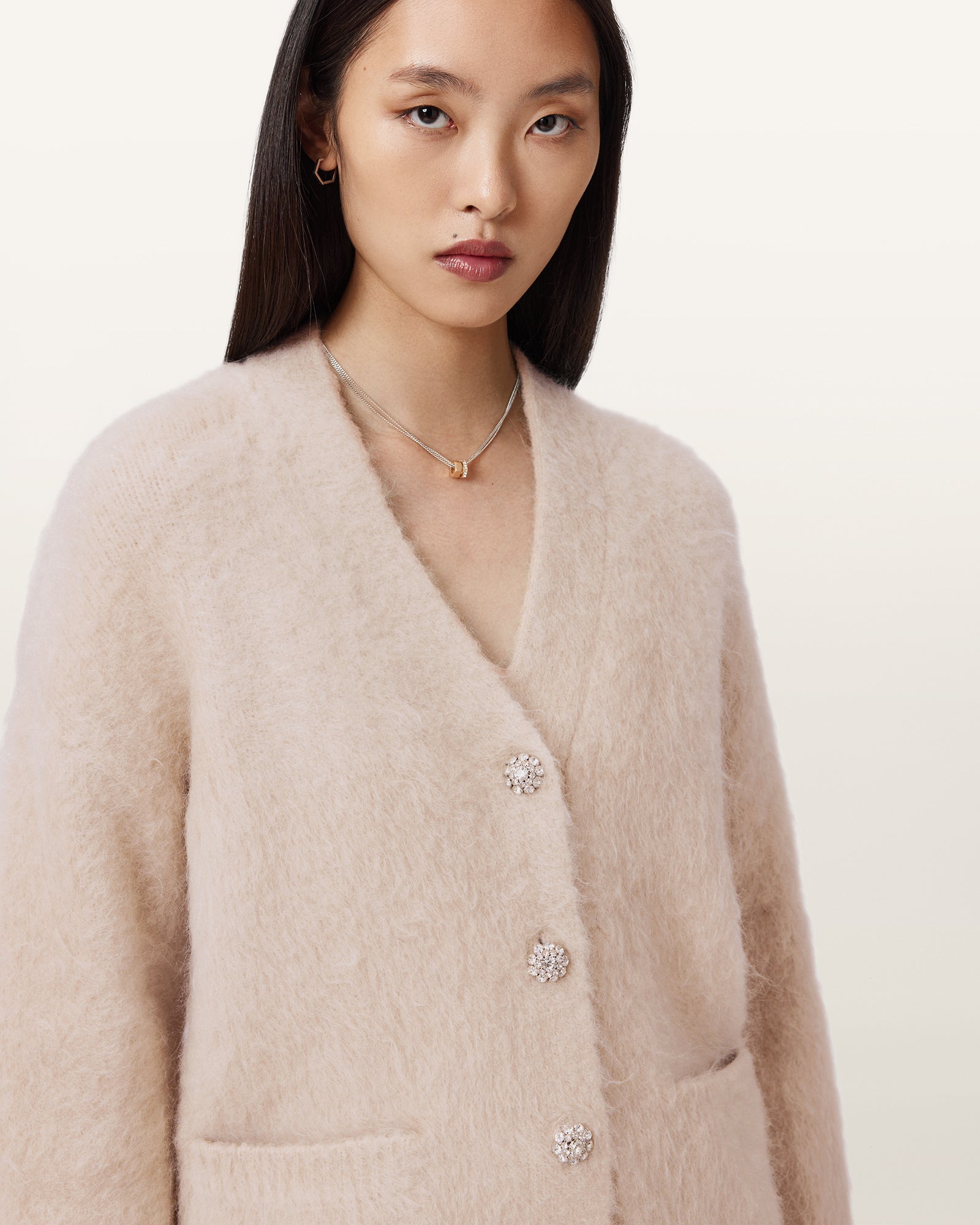 PEARL WHITE Color Rubi Emb Cardigan from AllSaints