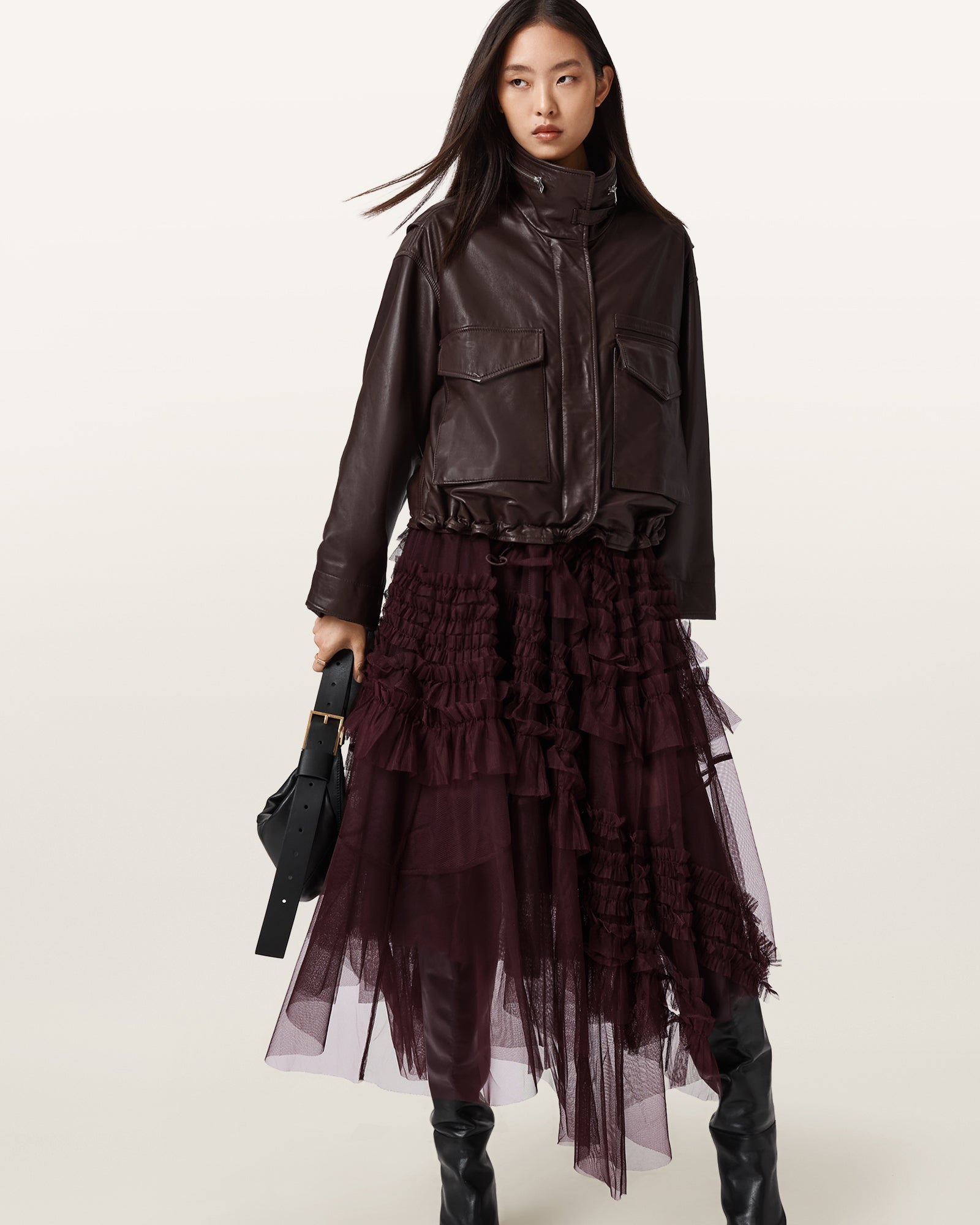 OXBLOOD RED Color Jen Tulle Skirt from AllSaints