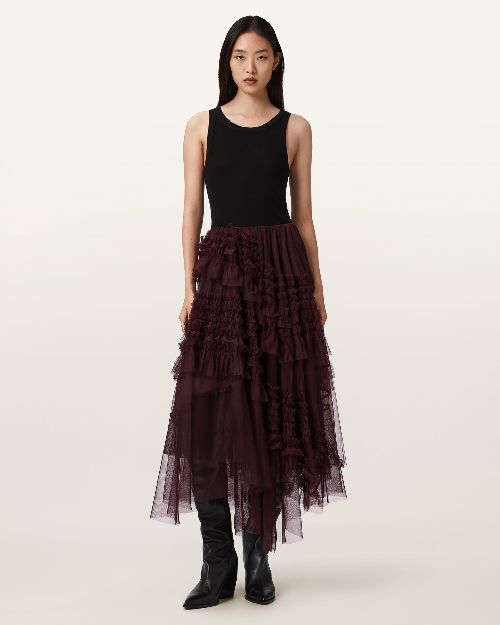 OXBLOOD RED Color Jen Tulle Skirt from AllSaints