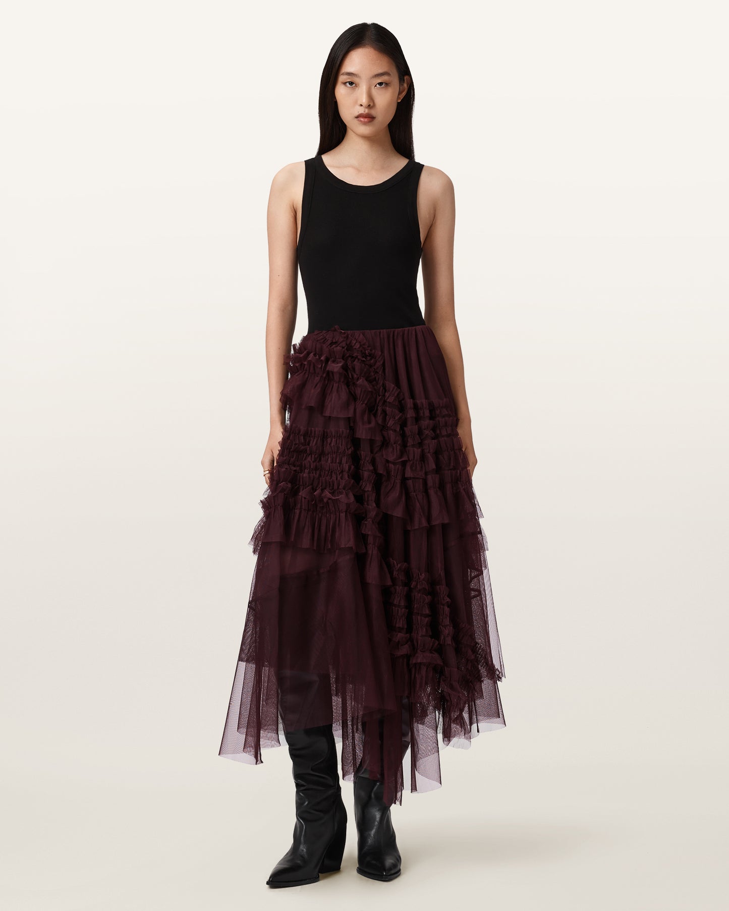 OXBLOOD RED Color Jen Tulle Skirt from AllSaints